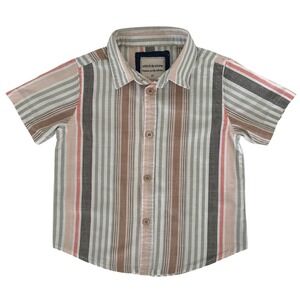Stitch & Stone Toddler Boy 3T Striped Short Sleeve Button Down Shirt Green Brown